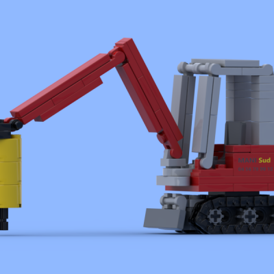 Mini excavator with hydraulic hammer made of Lego® bricks