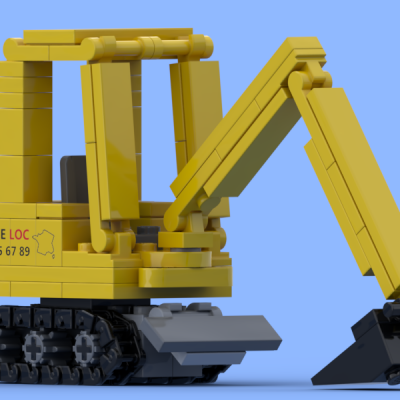 Yellow mini excavator made of Lego® bricks